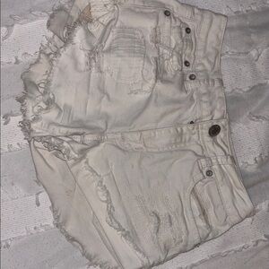 American Eagle Outfitters Frayed Cream Jean Shorts